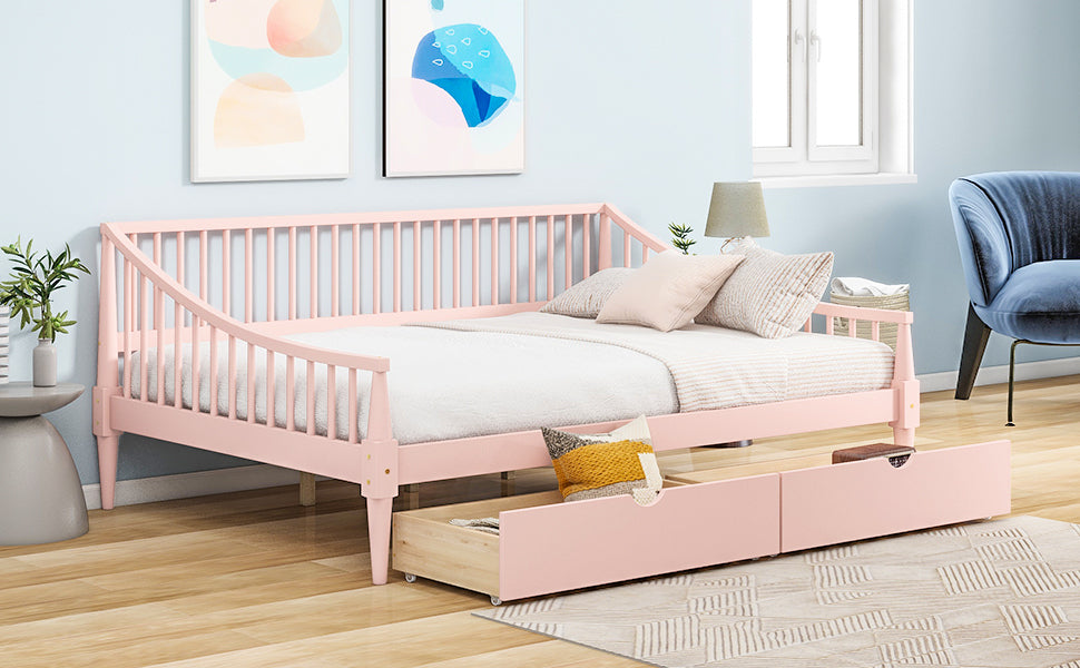 Full Size Daybed with Two Storage Drawers and Support Legs, Pink - Atlantic Fine Furniture Melbourne FL