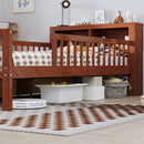 Bed With Headboard Storage Rack, 2 Under Bed Drawers, 3 Side Guardrails For Safety