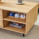 Spider- Web Textured Modern Coffee Table Geometric Art And Practical Design - Natural Wood