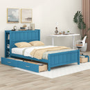 Full Size Platform Bed with Drawers and Storage Shelves, Blue