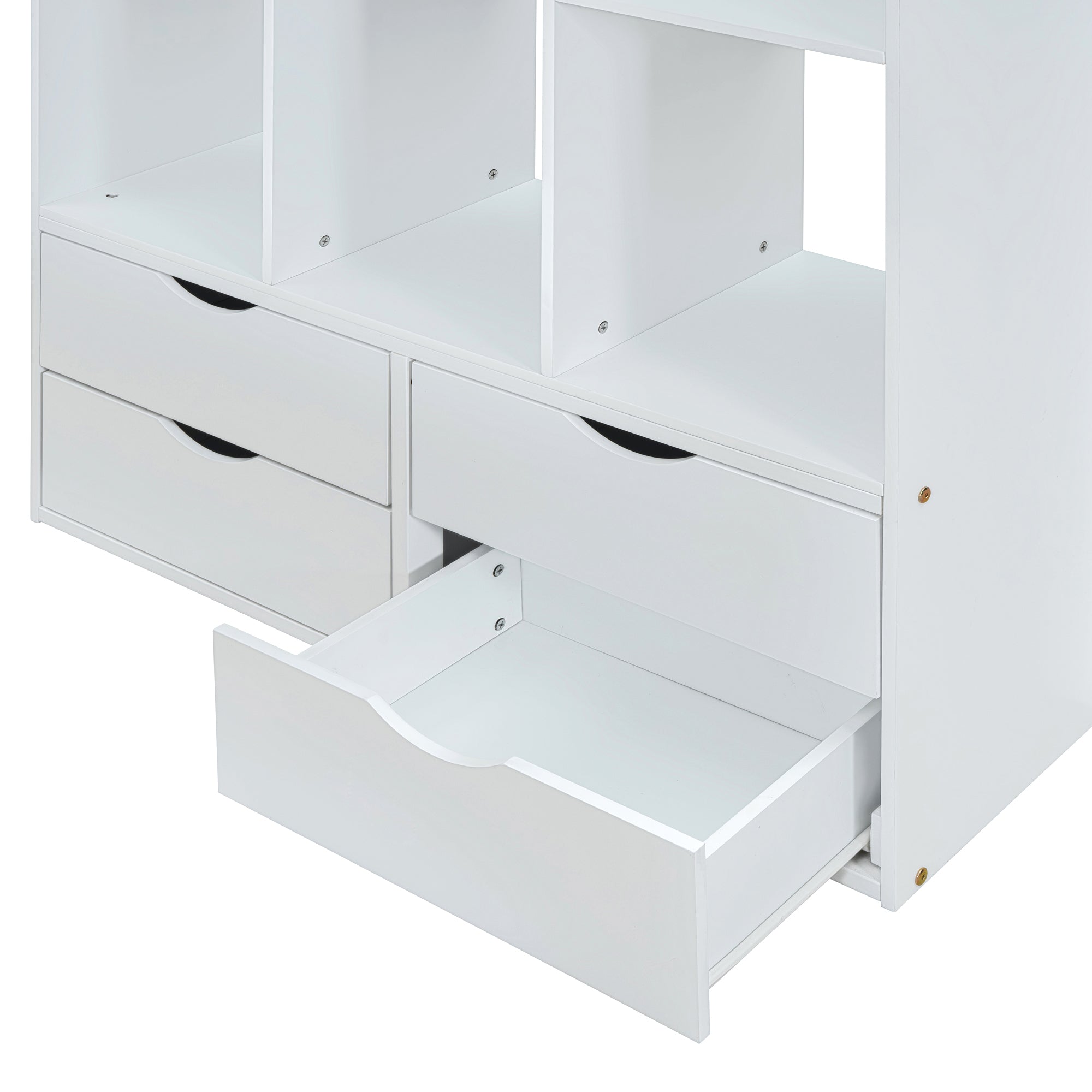 Twin Size Loft Bed with large shelves, writing desk and LED Light, White - Atlantic Fine Furniture Melbourne FL