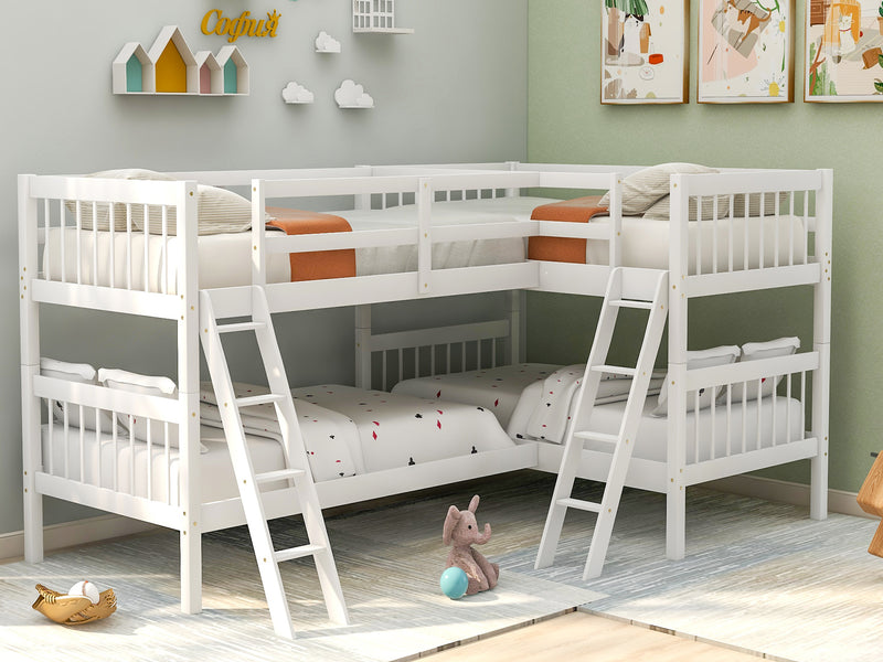L-Shaped Bunk Bed with Ladder,Twin Size-Gray(OLD SKU :LP000020AAK)