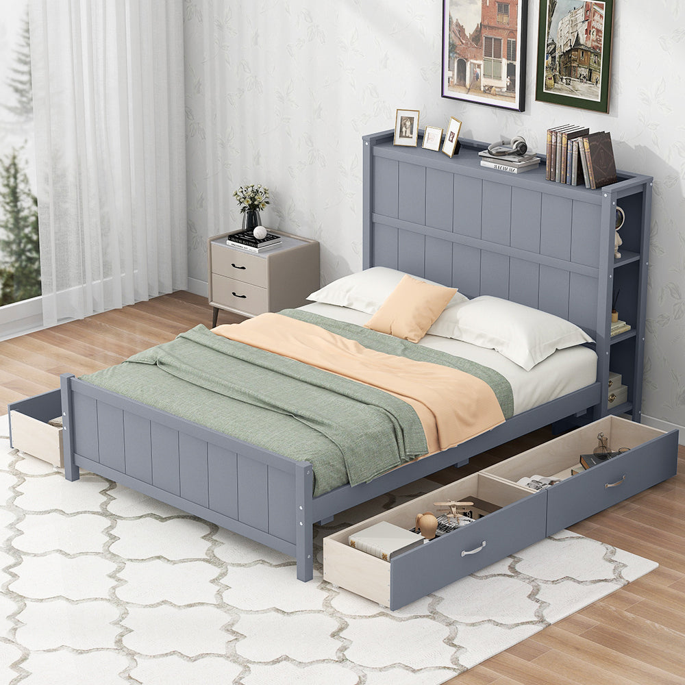 Full Size Platform Bed with Drawers and Storage Shelves, Gray - Atlantic Fine Furniture Melbourne FL