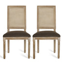 French Country Dining Chair With Rectangular Cane Backrest And Smooth Upholstered Seating