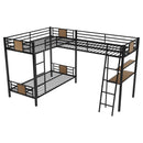 L-Shaped Twin Over Twin Bunk Bed With Twin Size Loft Bed With Desk And Shelf - Brown