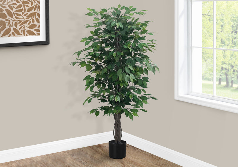 58" Tall, Artificial Plant, Ficus Tree, Indoor, Faux, Fake, Floor, Greenery, Potted, Decorative - Green / Black