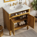 Bathroom Vanity With Seashell Resin Sink, Flip Up Storage, Soft Close Doors - Brown