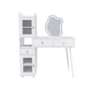 Vanity Dressing Table With LED Mirror & Storage Makeup Desk With 3 Drawers, 2 Open Shelves & 4 Hidden Cabinets - White