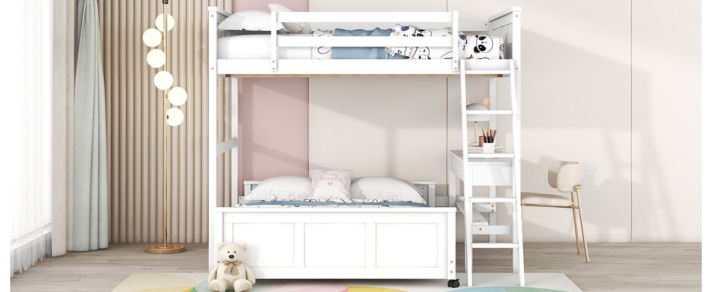 Full Over Full Bunk Bed with Desk, White - Atlantic Fine Furniture Melbourne FL