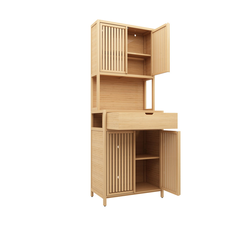Rustic Cottage Style Double Door Bamboo Storage Cabinet With High Capacity For Main Living Spaces - Natural