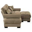 Modern Sectional Sofa With Ottoman, Round Bolster Armrests, Waist And Throw Pillows