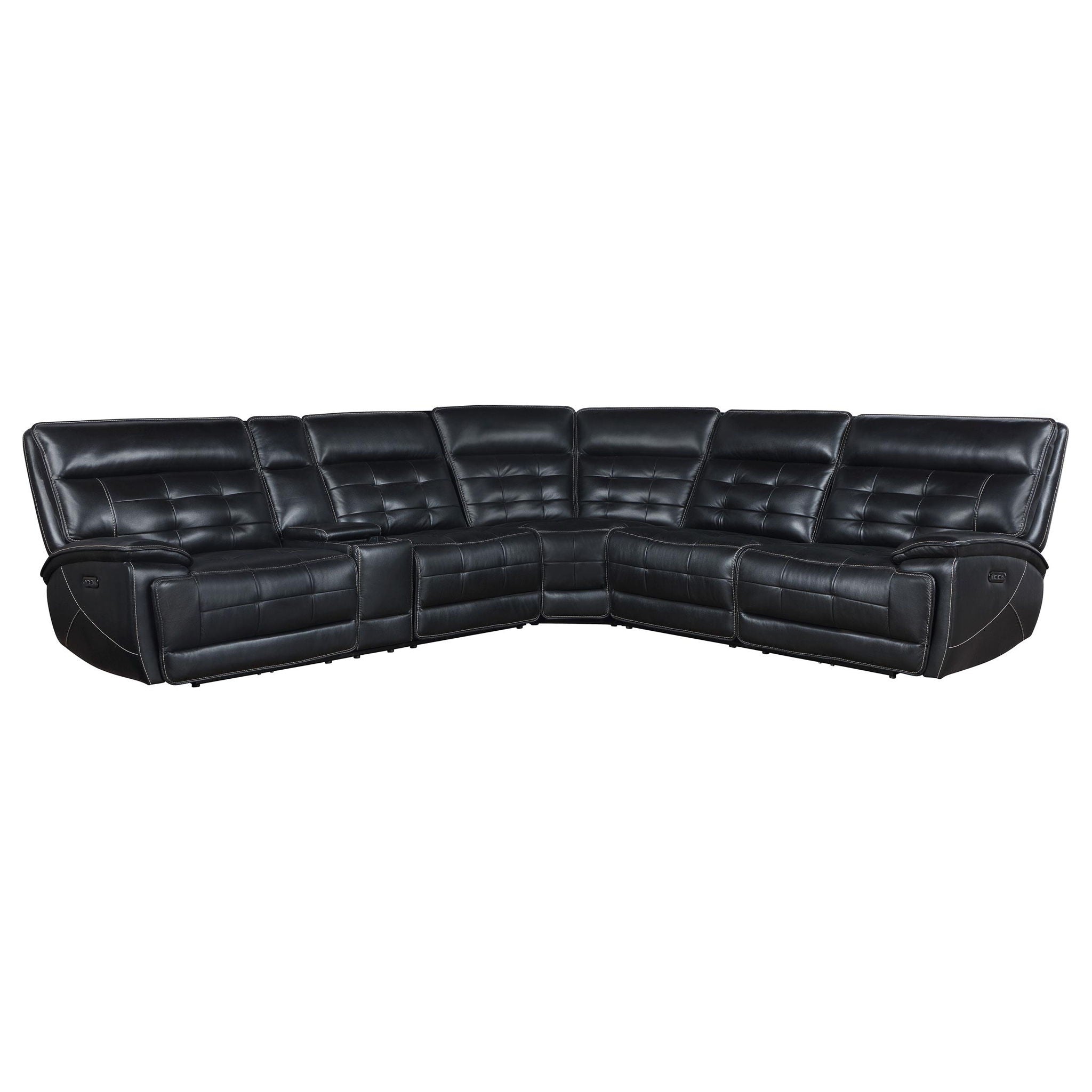 Hewitt Leather Dual Power Reclining Sectional Sofa Black