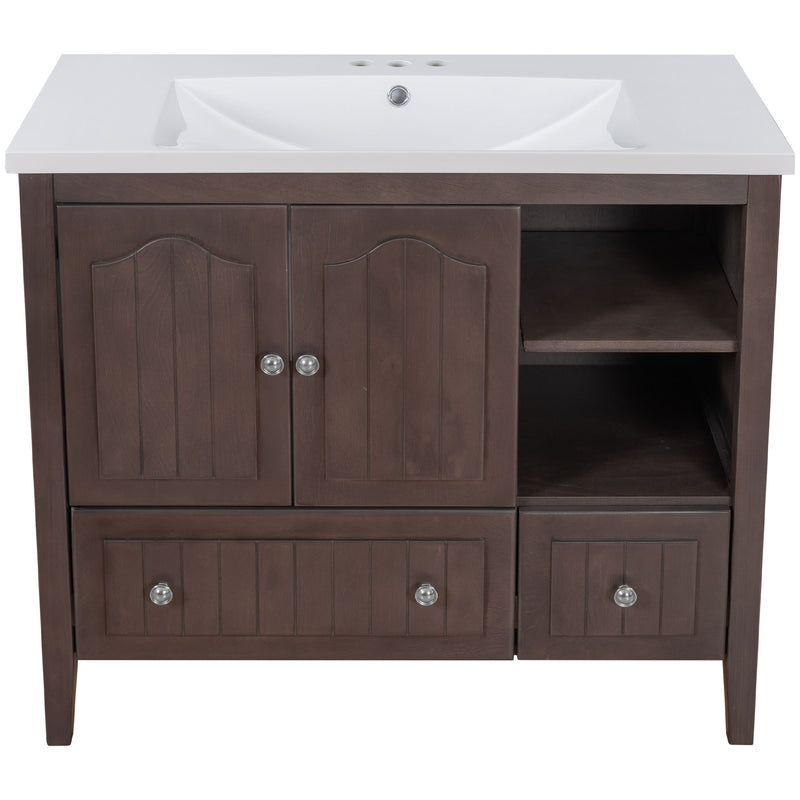 Bathroom Vanity With Ceramic Basin, Bathroom Storage Cabinet With Two Doors And Drawers, Solid Frame, Metal Handles