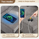 Sectional With Acrylic Table Top U Shaped Couch Set With 2 Consoles USB Charger, Storage Drawers And Pockets Movable Ottoman Tufted Sofa