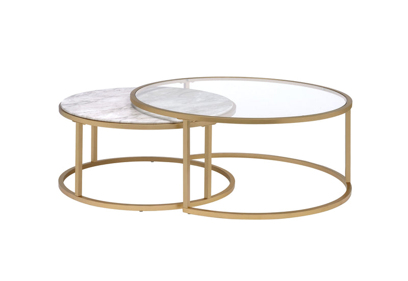 Shanish - Engineered Stone Top Nesting Table Set - Gold