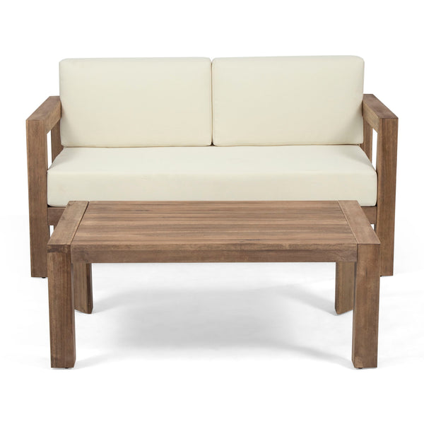 2 Piece Patio Set With Open-Back Loveseat And Coffee Table - Beige / Brown
