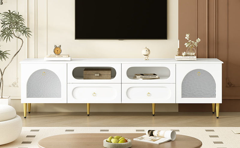 Retro TV Stand With 6 Metal Legs, 2 Cabinets, 4 Drawers And Anti-Tip Device