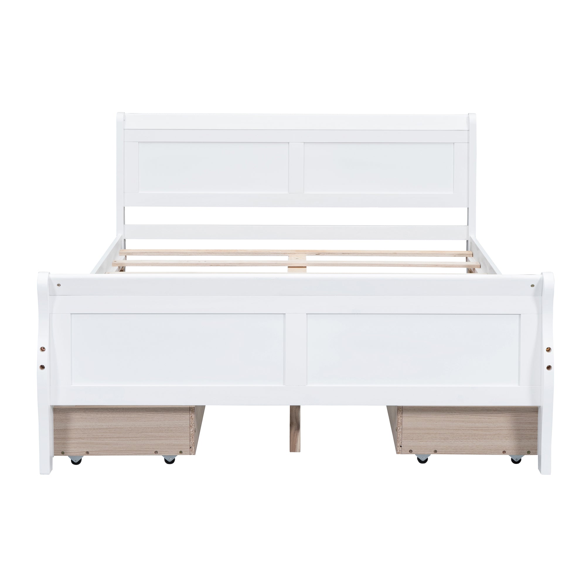 Full Size Wood Platform Bed with 4 Drawers and Streamlined Headboard & Footboard, White - Atlantic Fine Furniture Melbourne FL