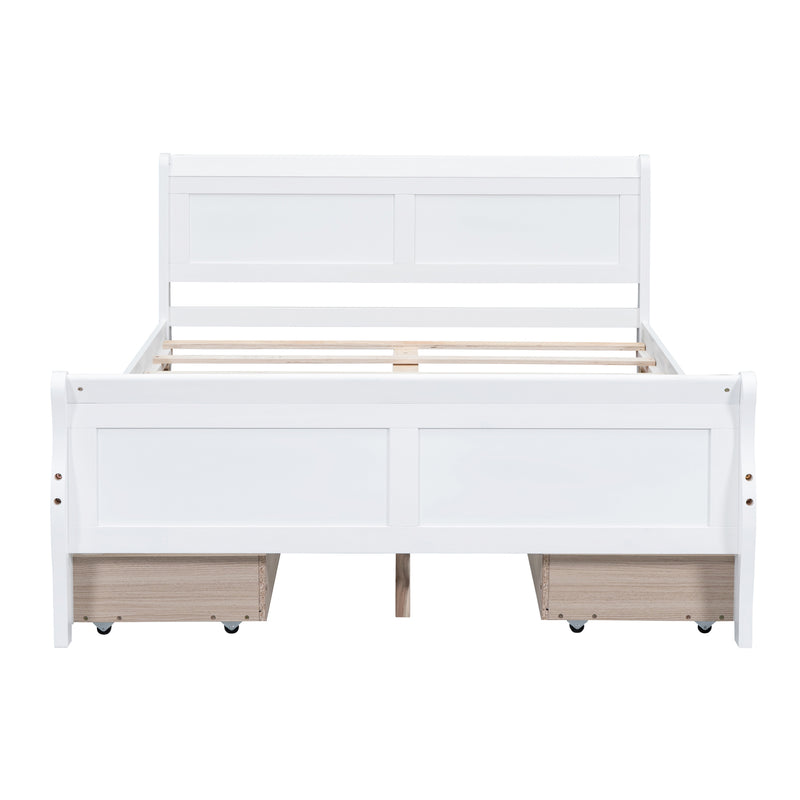 Full Size Wood Platform Bed with 4 Drawers and Streamlined Headboard & Footboard, White