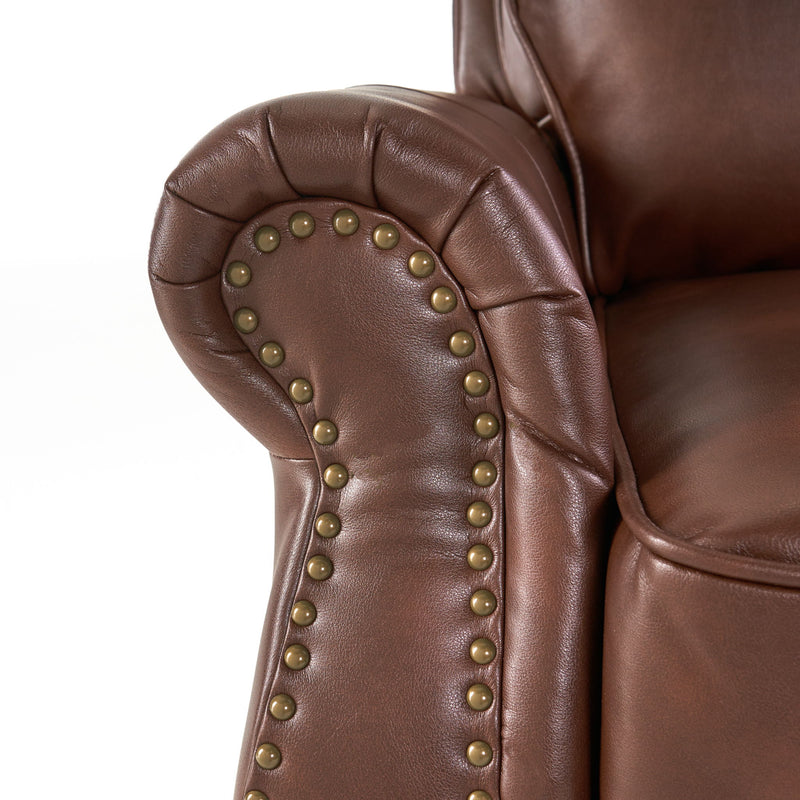 Neville - Recliner Chair With Push Back Function And Birch Wood Legs - Brown