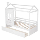 Twin Size Classic House Bed With 2 Drawers - White