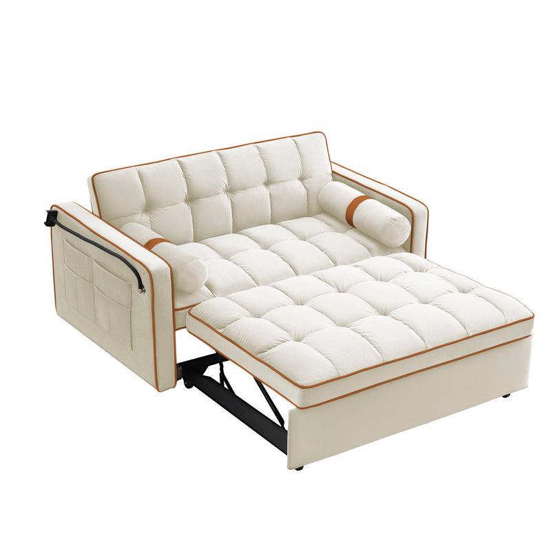 Modern Convertible Sleeper Sofa Couch With Pull Out Bed With Pillows & Side Pockets For Small Space, Living Room