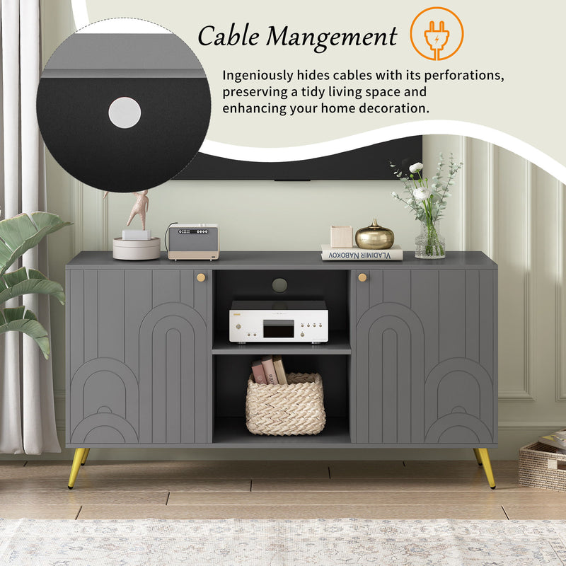 Modern TV Stand With Adjustable Shelf, Handles And Anti-Tip Device