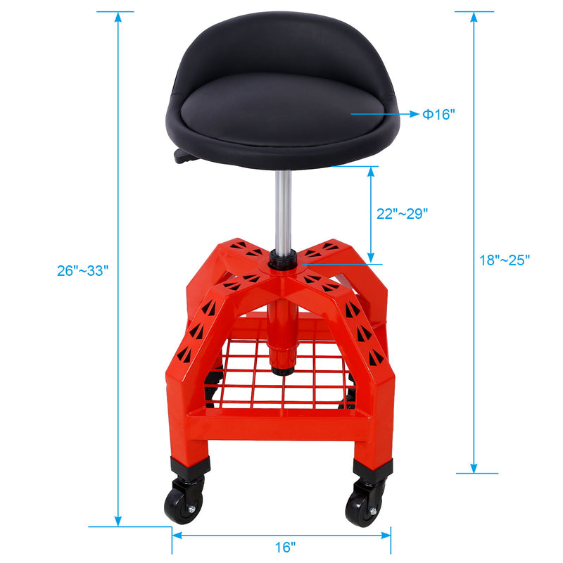 Pneumatic 360 Degree Swivel Stool, Mechanics Rolling Creeper Seat, Heavy Duty Rolling Mechanics Stool, Shop Stool With Casters