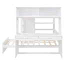 Full size Loft Bed with a twin size Stand-alone bed, Shelves,Desk,and Wardrobe-White