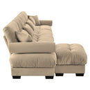 Modern Sectional Sofa With Ottoman, Round Bolster Armrests, Waist And Throw Pillows