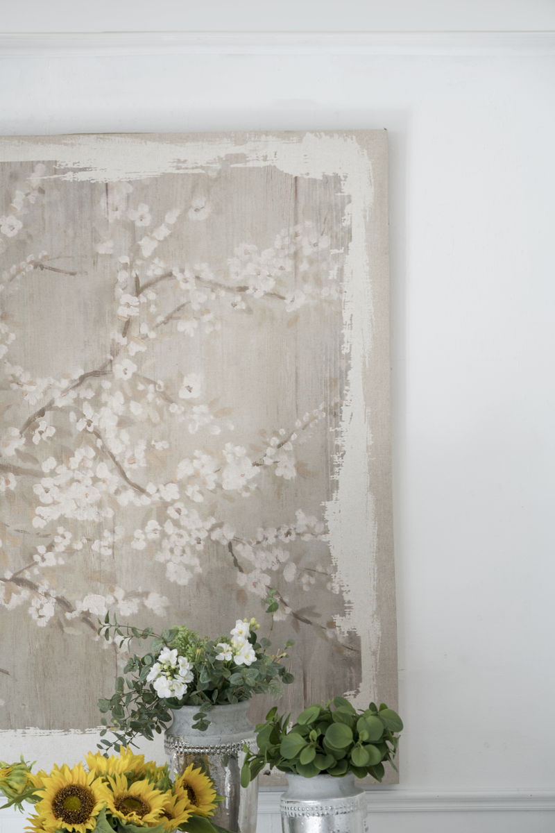 Large Cherry Blossom Canvas Art Print, Home Decor Accent Piece - Gray / White Matte