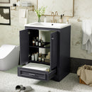 Bathroom Vanity With Ceramic Sink Combo, Modern Freestanding Storage Cabinet With Silver Handles