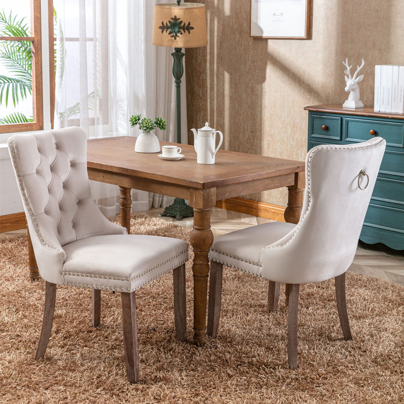 Nikki - Modern, High-End Tufted Solid Wood Contemporary Velvet Upholstered Dining Chair With Wood Legs Nailhead Trim (Set of 2)