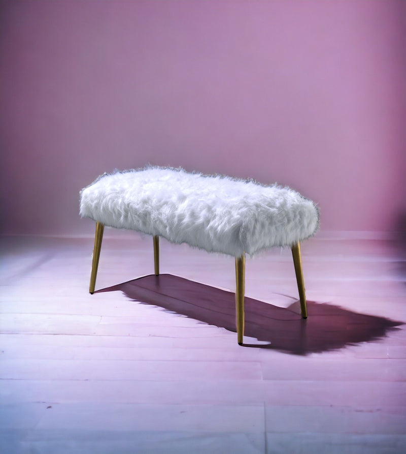 Bagley II - Faux Fur Bench - White / Gold