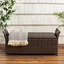 Outdoor Rattan Bench With Flair Arm And Storage - Brown