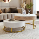 Modern Round Lift-Top Nesting Coffee Tables With 2 Drawers