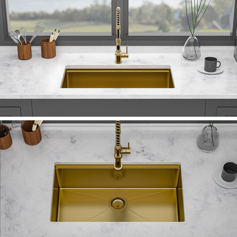 Gold Stainless Steel Undermount Kitchen Sink With Workstation 33 X 19 X 10 Inch, 16 Gauge Deep Bowl