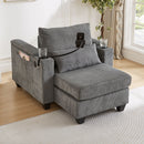 Convertible Chaise Lounge Sofa Chair With USB Ports, Cup Holders, Phone Holder And Storage