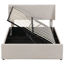 Full Size Sleigh Bed with Side-Tilt Hydraulic Storage System, Linen Upholstery, Beige