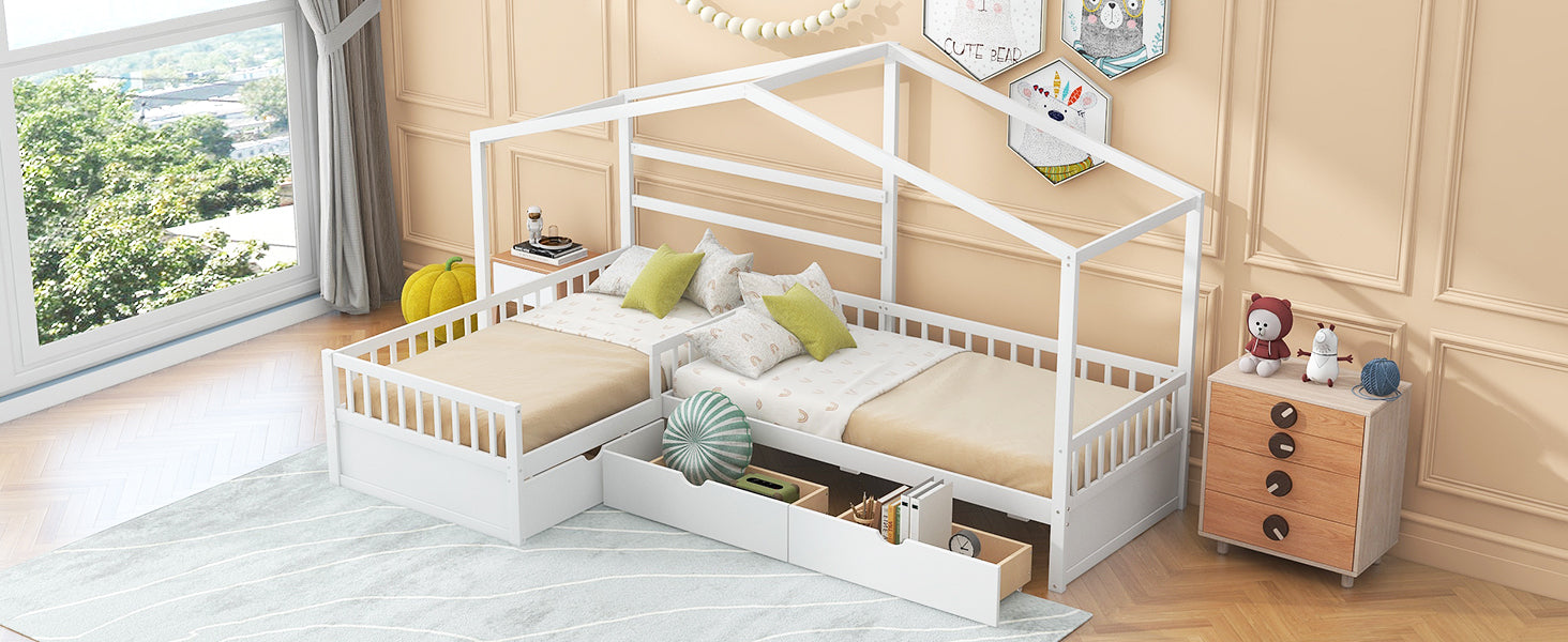 Twin Size House Platform Bed with Three Storage Drawers,White - Atlantic Fine Furniture Melbourne FL