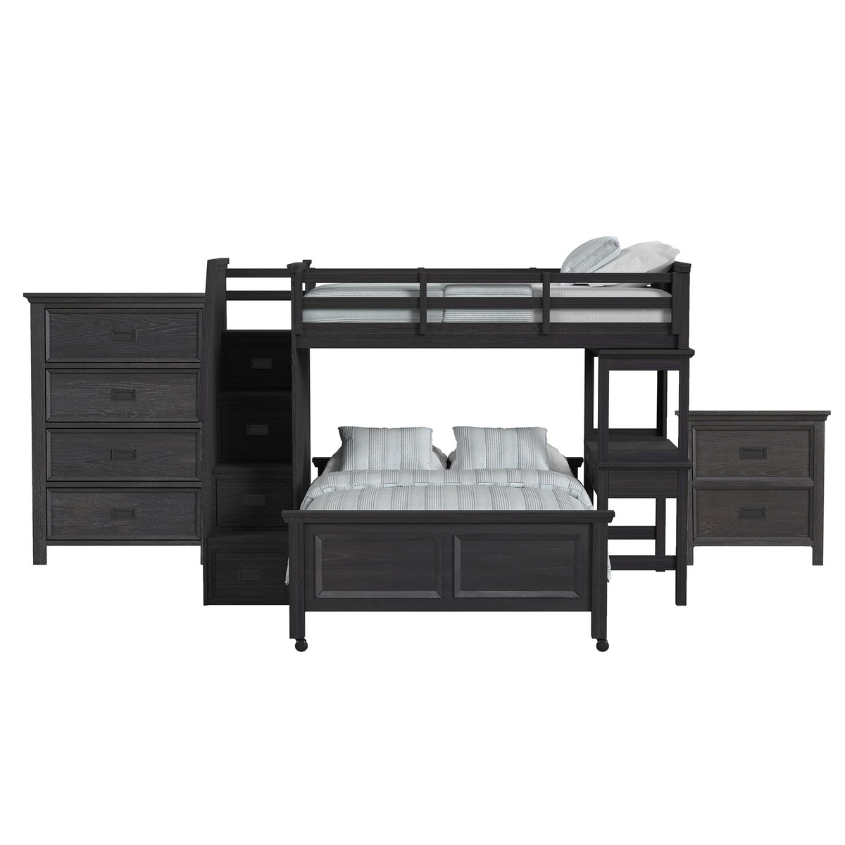 Hampton Kids Loft With Staircase And Desk With Speaker Bedroom Set in Black by Elements International, view 6