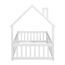 Twin House-Shaped Headboard Floor Bed with Fence,White