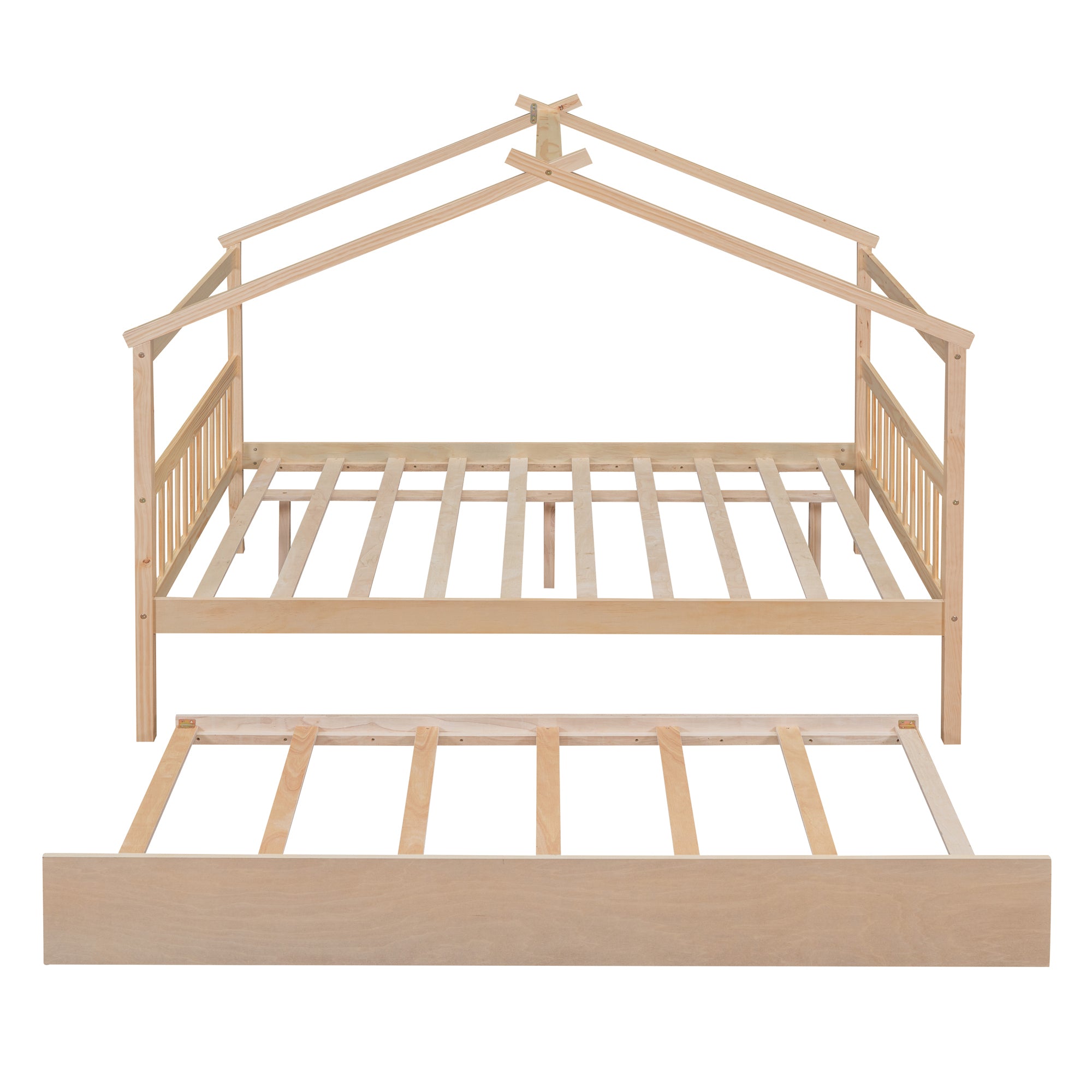 Full Size Wooden House Bed with Twin Size Trundle, Natural - Atlantic Fine Furniture Melbourne FL