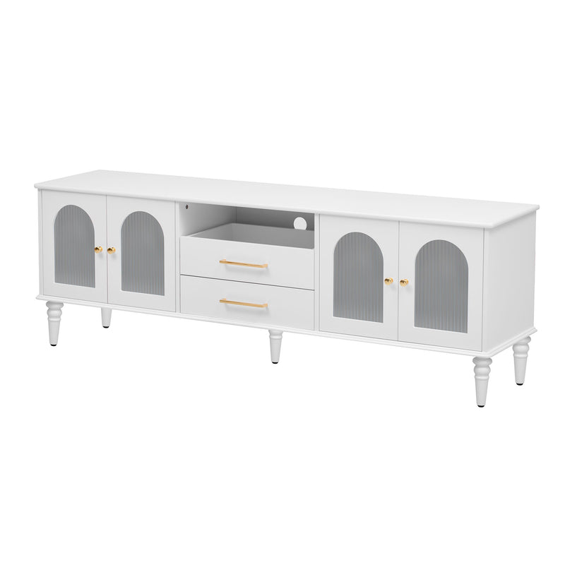Retro TV Stand With Fluted Glass Doors