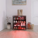4 Layers Shoe Cabinet With Glass Door And Glass Layer Shoes Display Cabinet With LED Light Bluetooth Control - Black
