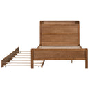 Full Size Platform Bed with Storage Headboard and Twin Size Trundle, Walnut