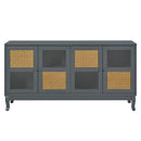 Retro Industrial 4 Door Sideboard With Large Storage, Rattan And Glass Doors