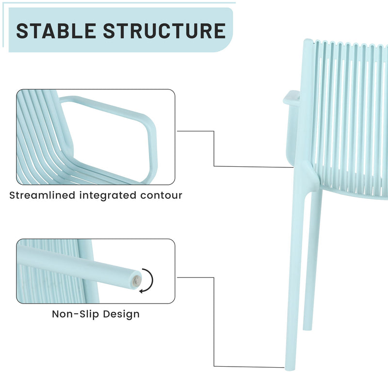 4 Modern Stackable Plastic Armchair Matched With Folding Square Table
