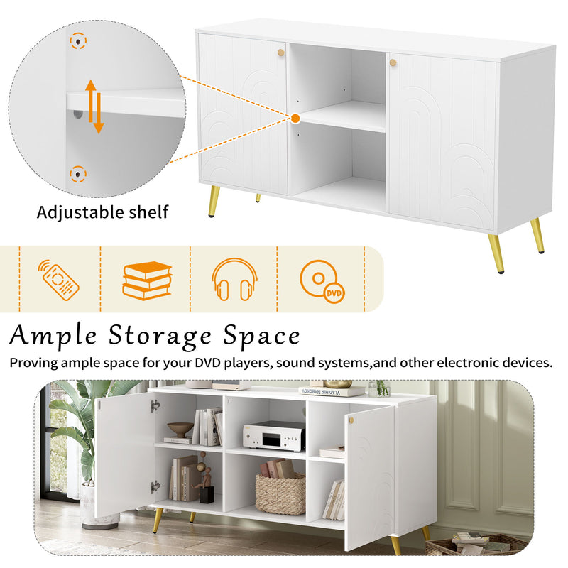 Modern TV Stand With Adjustable Shelf, Handles And Anti-Tip Device