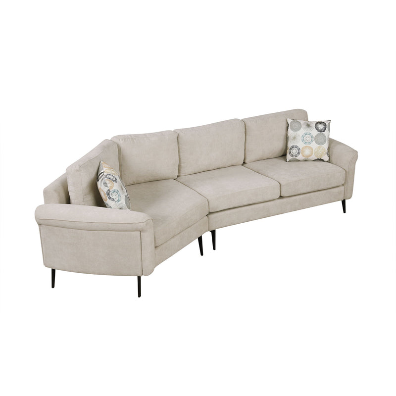 Upholstered 3 Seater Curved Sofa With Printed Pillows Chenille